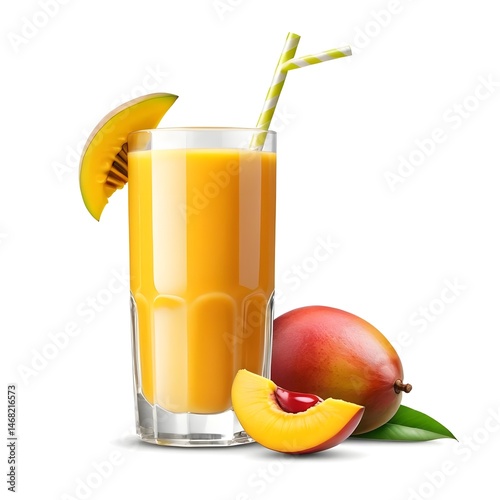 Refreshing Mango Smoothie in Glass with Fresh Mango Slices