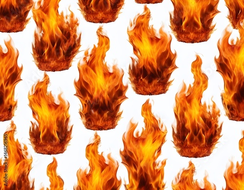 Seamless Pattern of Fiery Blazes on White Background