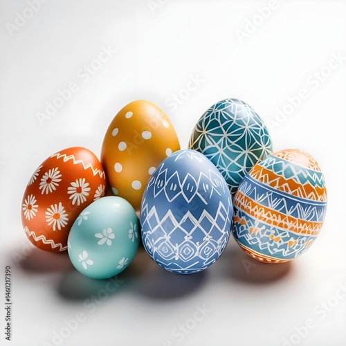 Decorated Easter Eggs on White Background