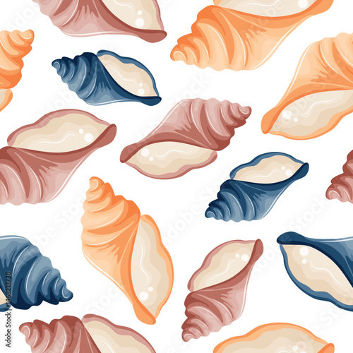 seamless pattern with colorful mollusk shell icons from the bottom of the sea or ocean, for various summer or nautical designs