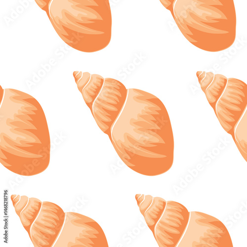 pattern with a yellow seashell icon, namely the shell of a crustacean, for marine and summer designs