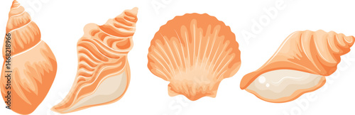 set of various yellow icons of seashells, clams, shells and seashells, for various summer or marine designs