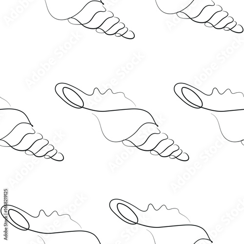 pattern with an icon of a sea creature, namely a shell, drawn with a thin line in a line art style, for various marine designs and company logos