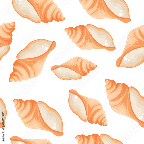 seamless pattern with icon of yellow mollusk shell from the bottom of the sea or ocean, for various summer or nautical designs