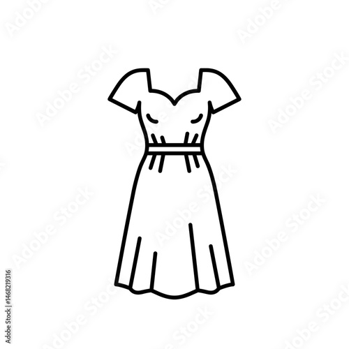 Minimalist Summer Dress Line Art. Flowy sundress silhouette, flat vector illustration on transparent background. Women's warm-weather fashion, beach cover-up, boho chic style