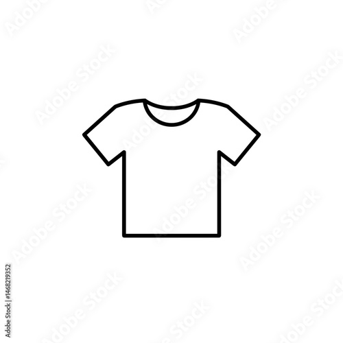 Minimalist T-Shirt Line Art. Basic crewneck silhouette, flat vector illustration on transparent background. Wardrobe essential, casual wear, apparel design, fashion template