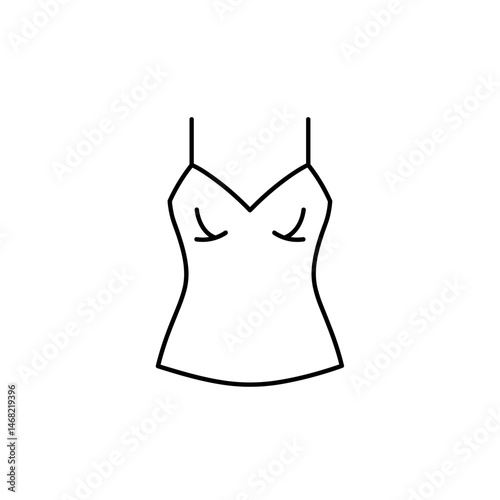 Minimalist Camisole Line Art. Slim spaghetti-strap silhouette, flat vector lingerie design. Women's basic layering piece, delicate wardrobe staple, intimates template