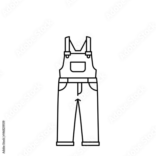 Minimalist Overalls Line Art. Clean outline denim jumpsuit, flat vector fashion icon. Workwear aesthetic, utility clothing, unisex apparel design