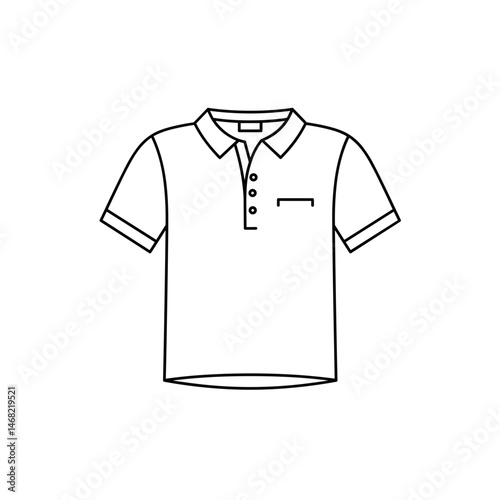 Minimalist Polo Shirt Outline. Clean line art fashion illustration, casual wear vector icon. Men's apparel, sporty style, wardrobe basics, clothing design