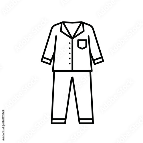 Simple Line Art Pajamas Icon. Minimalist black outline of cozy sleepwear, flat vector illustration. Comfort, loungewear, bedtime routine, fashion sketch, apparel design  