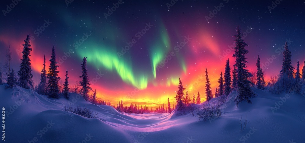 Fototapeta premium Aurora Borealis Winter Wonderland: A Magical Night in the Arctic