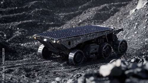 Autonomous mining vehicle in coal quarry photo