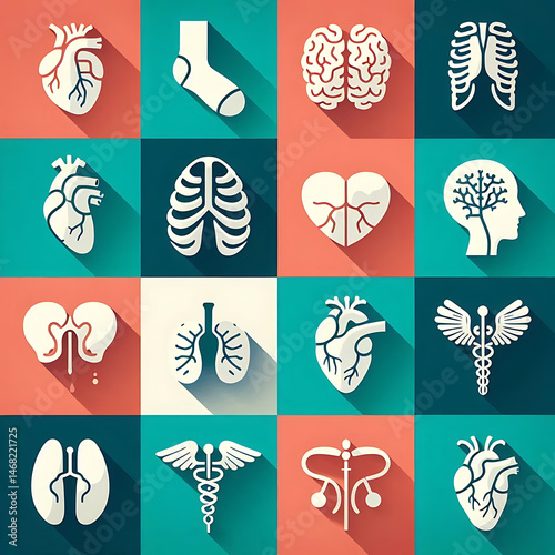 set of medical icons with heart