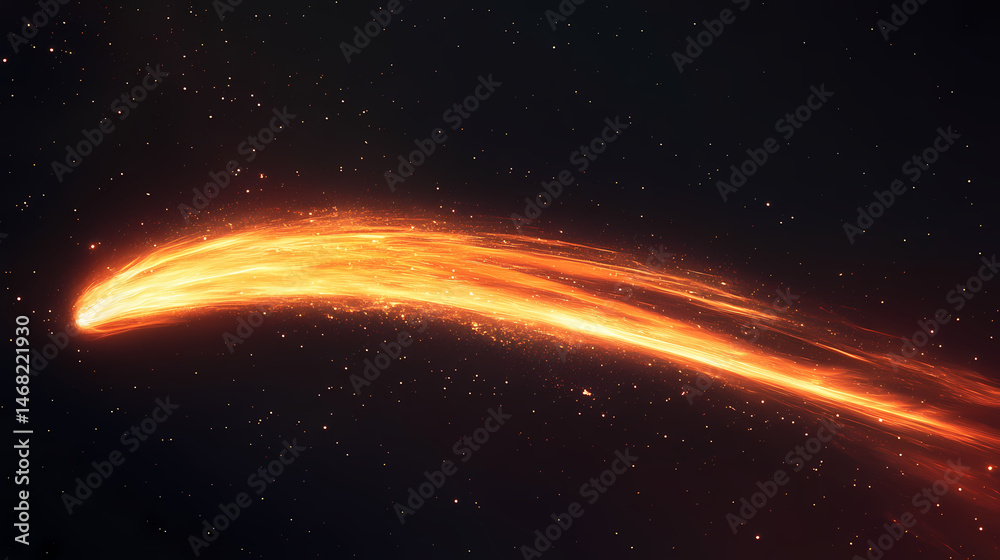 Fototapeta premium A dynamic trail of fire sweeping across the blackness in a streak of light and heat. [Celestial Drift] | Comet Winds | sweeping trails. Illustration