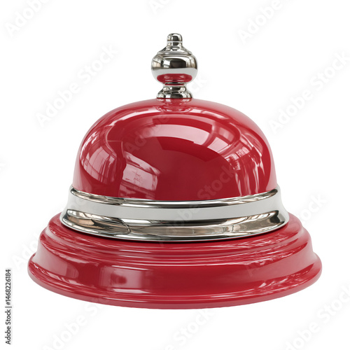 Elegant Red Service Bell Polished Metal Gleaming Reception Desk