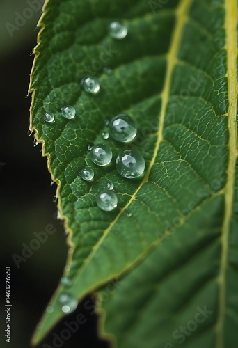 green leaf with drops of water on it photo