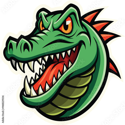 Ferocious Alligator Icon: A captivating illustration showcasing an alligator's head with sharp teeth and intense, vibrant colors. This image captures the animal's dangerous and captivating nature.