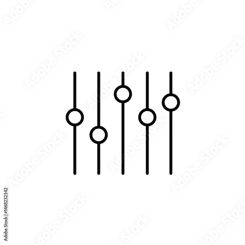 Equalizer sliders icon with five controls black outline