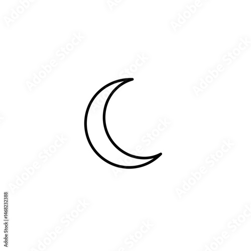 Crescent moon icon in black outline style