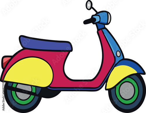 Colorful Scooter Illustration: A vibrant illustration of a retro scooter, showcasing its classic design, bold colors, and iconic features in this artistic representation.