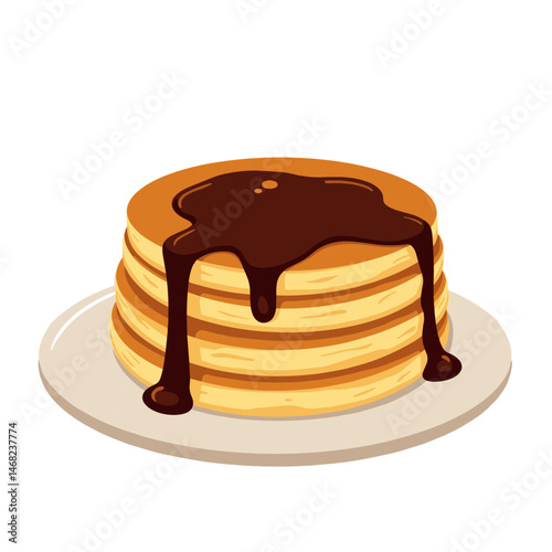 Delicious pancakes with chocolate sauce vector on transparent background, perfect for food blogs and menus