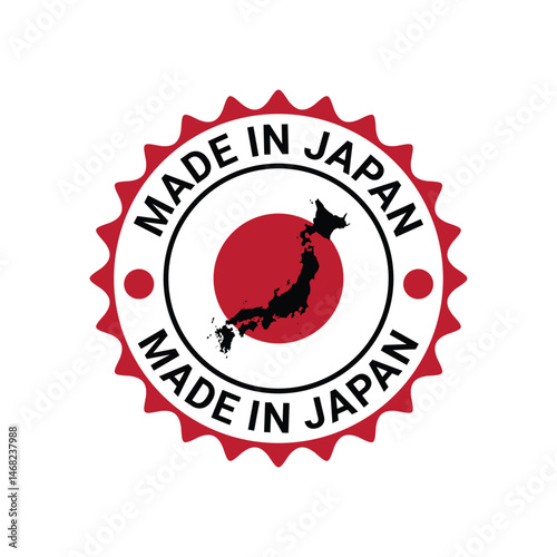 made in japan stamp circle logo vector design with japan flag element	