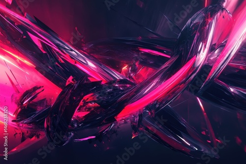 Abstract digital design featuring vibrant pink and black shapes. photo