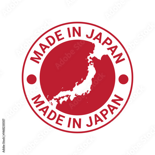 made in japan stamp circle logo vector design with japan flag and map element	