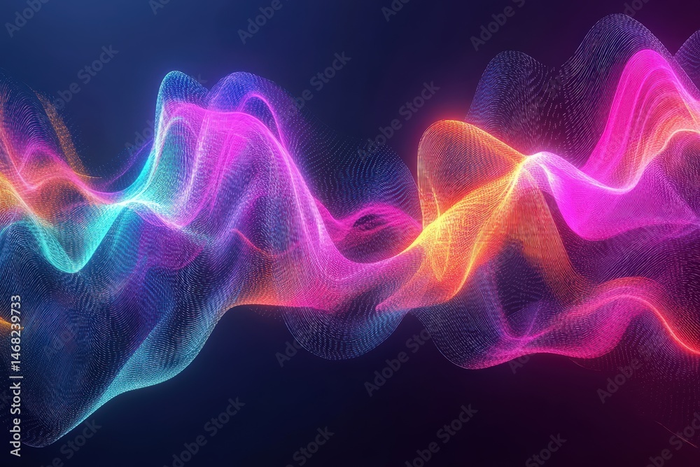 Fototapeta premium Abstract digital waves of vibrant colors and glowing lines.