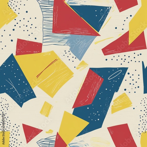 Playful collage wallpaper with sketchy cutouts