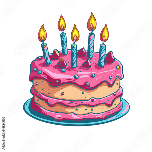 Birthday cake icon featuring colorful frosting, candles, and decorations, ideal for celebrations and festive occasions