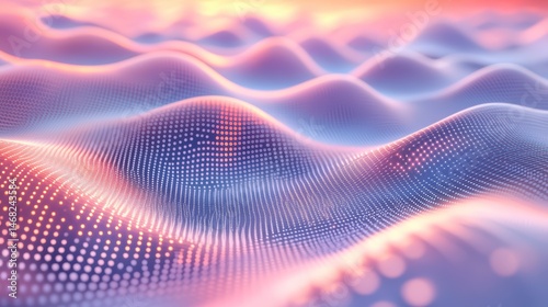 Wave of blue and pink with a lot of dots. The dots are scattered all over the wave