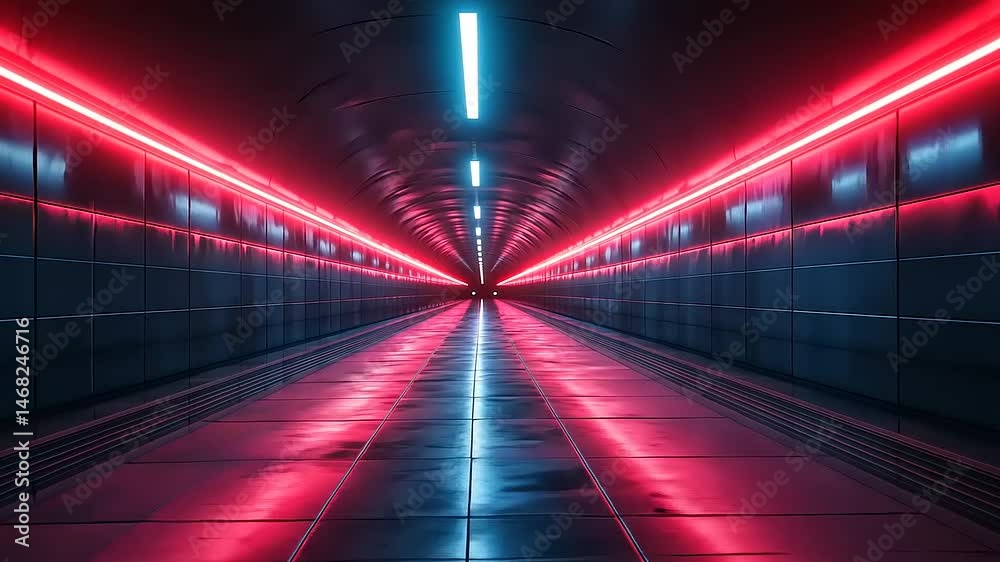 Futuristic Hallway with Neon Lights and Reflections Futuristic Hallway with Neon Lights and Reflections