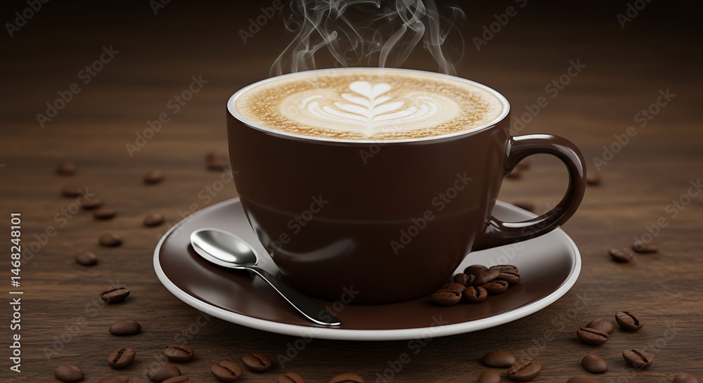Fototapeta premium Cup of Coffee and Beans Styled for Rustic Cozy Coffee Scene