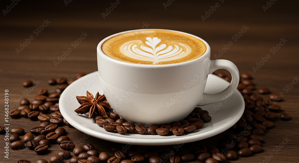 Fototapeta premium Cup of Coffee and Beans Styled for Rustic Cozy Coffee Scene