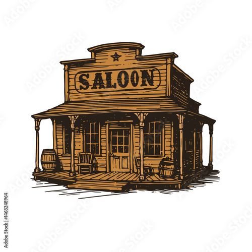 Wild West Saloon Vector Illustration – Vintage Cowboy Bar Scene with Retro Charm