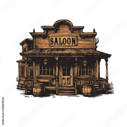 Wild West Saloon Vector Illustration – Vintage Cowboy Bar Scene with Retro Charm