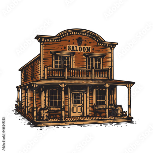 Wild West Saloon Vector Illustration – Vintage Cowboy Bar Scene with Retro Charm