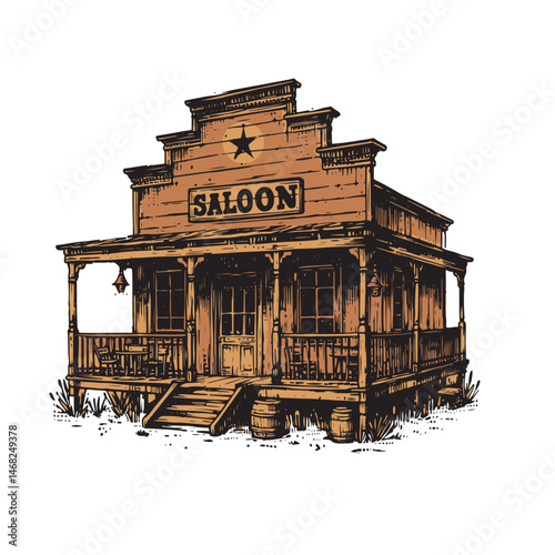 Wild West Saloon Vector Illustration – Vintage Cowboy Bar Scene with Retro Charm