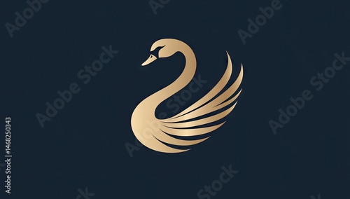 Fototapeta Naklejka Na Ścianę i Meble -  Elegant gold swan graphic design on dark background.