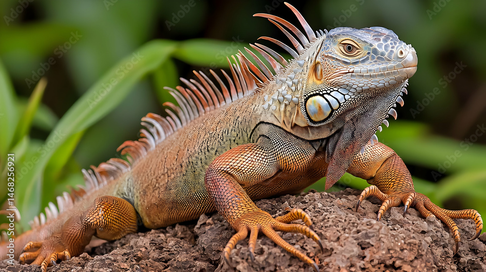 Fototapeta premium Colorful Iguana On A Log