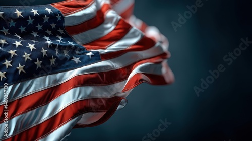 Waving American flag against a dark sky.