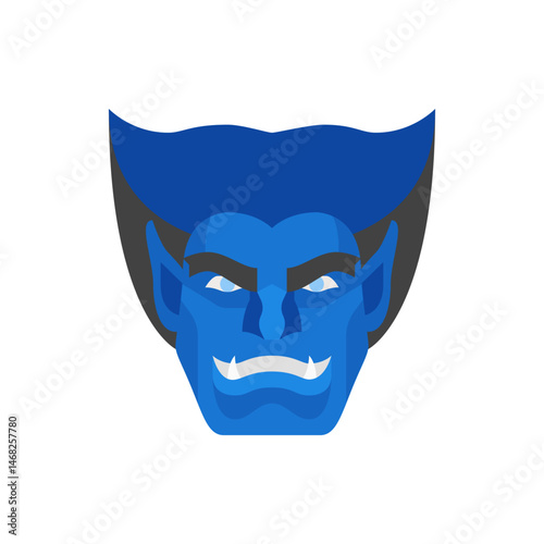Illustration of a blue skinned creature with sharp teeth and intense eyes on a white background image