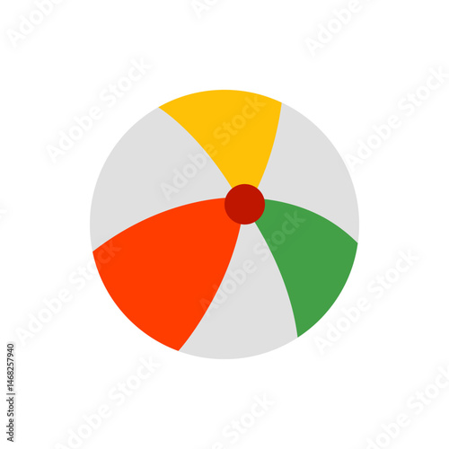 Illustration of a round beach ball with red center and colorful sections in yellow, green, and orange hues