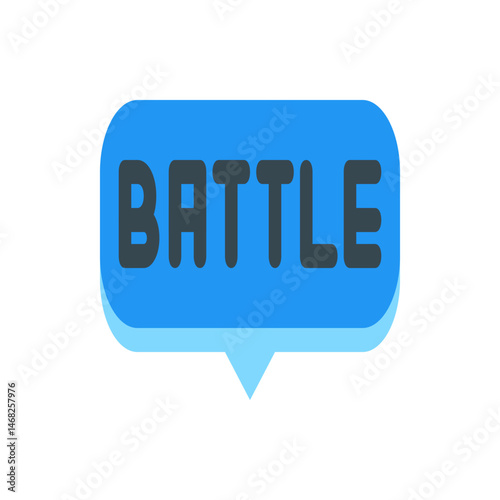 A blue speech bubble with rounded corners and the word battle written in bold dark gray letters inside it