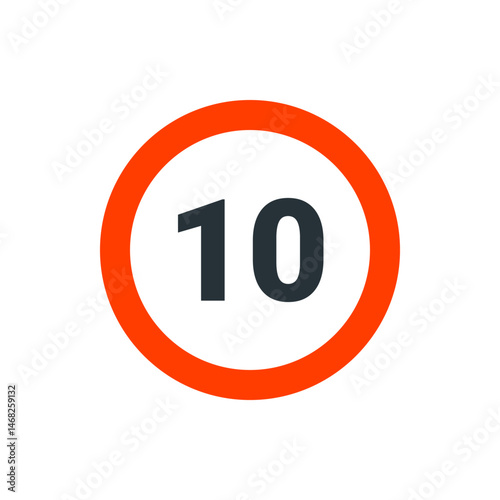 A white circle with an orange border and the number ten in black displayed in the center of the circle