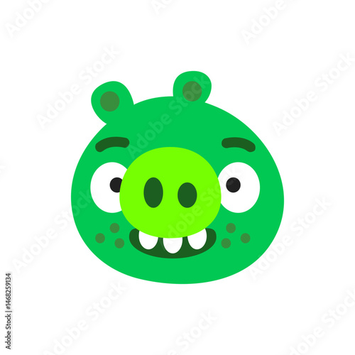 Illustration of a green pig face with a large nose and small ears against a white background design art