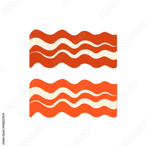 Two strips of bacon with wavy lines of fat and meat creating a visually appealing breakfast food item
