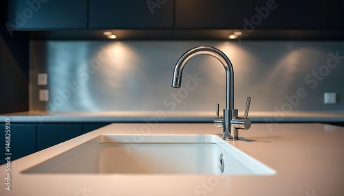 kitchen sink with a faucet in the middle of it