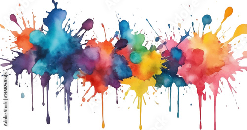 Colorful Watercolor Splash with Drips on White Background
